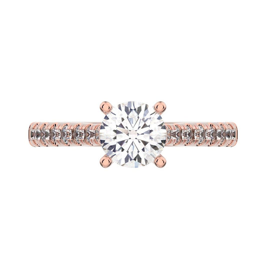 0.955 ct Round Cut Simulated Clear Diamond anniversary solitaire with accents classic channel 14K / 18K Solid Rose Gold engagement ring