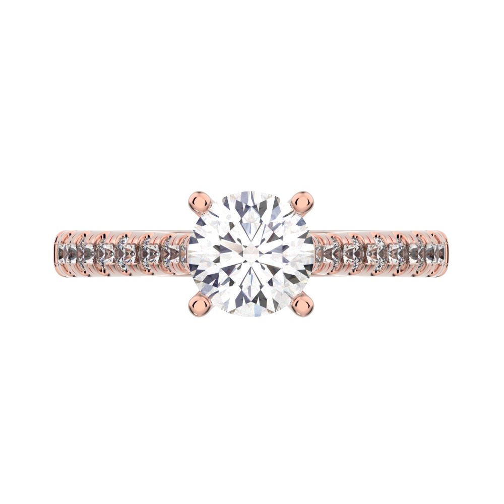 0.955 ct Round Cut Moissanite anniversary solitaire with accents classic channel vintage 14K / 18K Solid Rose Gold engagement ring