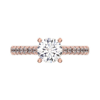 0.955 ct Round Cut Moissanite anniversary solitaire with accents classic channel vintage 14K / 18K Solid Rose Gold engagement ring