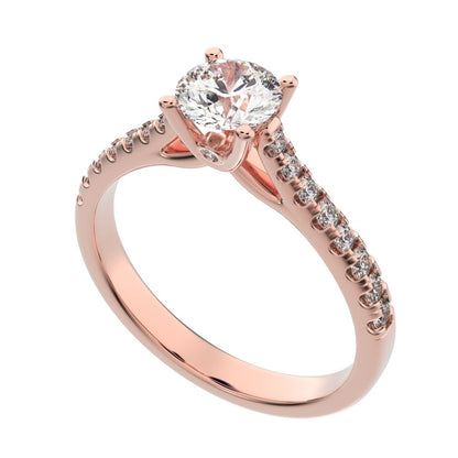 0.955 ct Round Cut Moissanite anniversary solitaire with accents classic channel vintage 14K / 18K Solid Rose Gold engagement ring