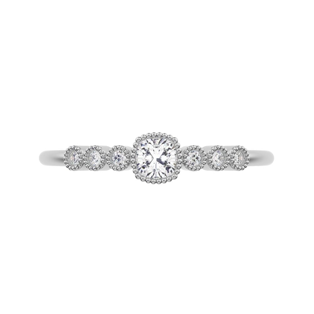 0.225 ct Cushion Cut Simulated Clear Diamond dainty halo Minimalist solitaire with accents 14K / 18K Solid White Gold everyday ring