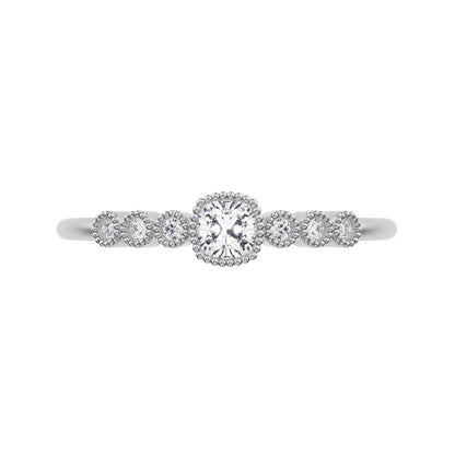 0.225 ct Cushion Cut Simulated Clear Diamond dainty halo Minimalist solitaire with accents 14K / 18K Solid White Gold everyday ring