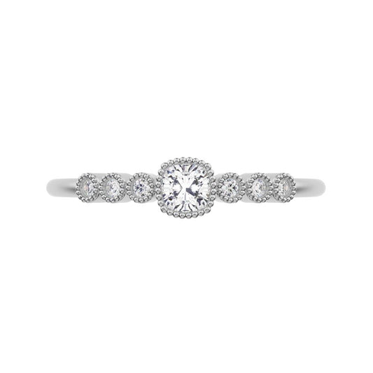 0.225 ct Cushion Cut Simulated Clear Diamond dainty halo Minimalist solitaire with accents 14K / 18K Solid White Gold everyday ring