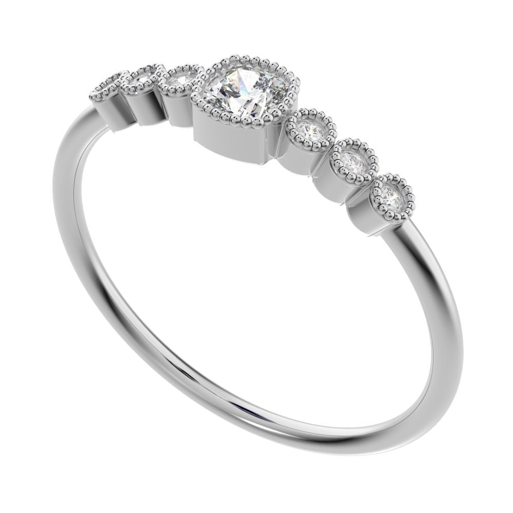 0.225 ct Cushion Cut Simulated Clear Diamond dainty halo Minimalist solitaire with accents 14K / 18K Solid White Gold everyday ring