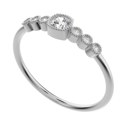 0.225 ct Cushion Cut Simulated Clear Diamond dainty halo Minimalist solitaire with accents 14K / 18K Solid White Gold everyday ring