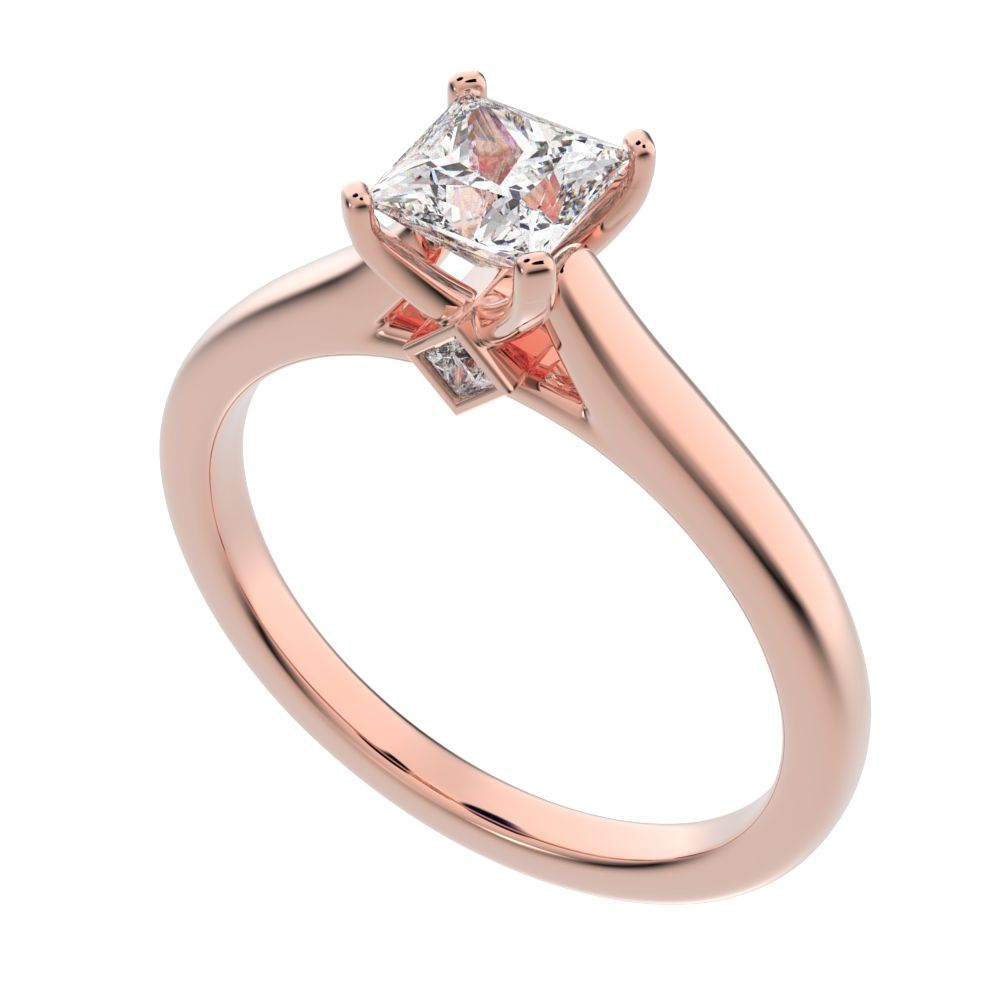 0.53 ct Princess Cut Moissanite anniversary solitaire classic vintage 14K / 18K Solid Rose Gold engagement ring