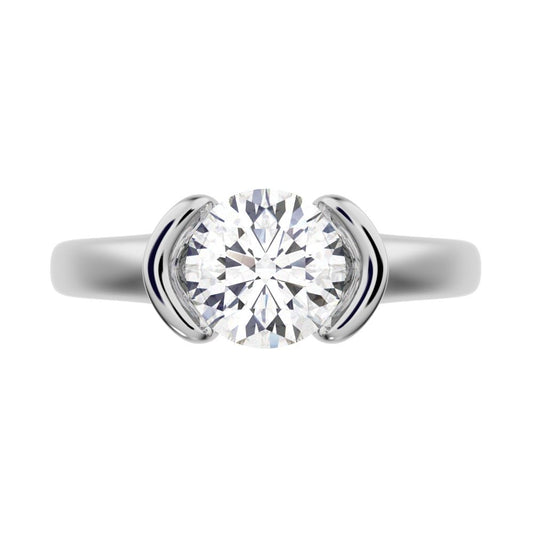 1 ct Round Cut Simulated Clear Diamond anniversary classic solitaire tension vintage 14K / 18K Solid White Gold engagement ring