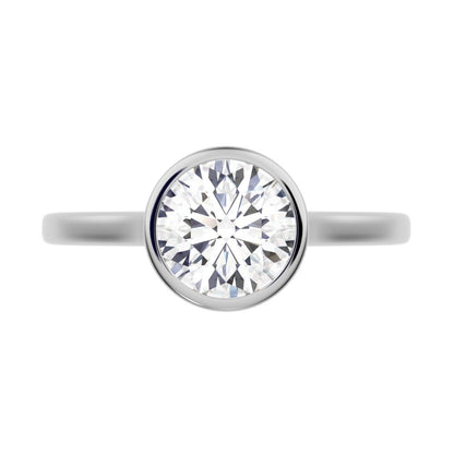 1.28 ct Round Cut Simulated Clear Diamond anniversary classic solitaire bezel vintage 14K / 18K Solid White Gold engagement ring