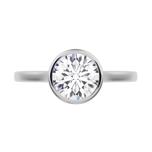 1.28 ct Round Cut Moissanite anniversary classic solitaire bezel vintage 14K / 18K Solid White Gold engagement ring
