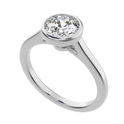 1.28 ct Round Cut Simulated Clear Diamond anniversary classic solitaire bezel vintage 14K / 18K Solid White Gold engagement ring