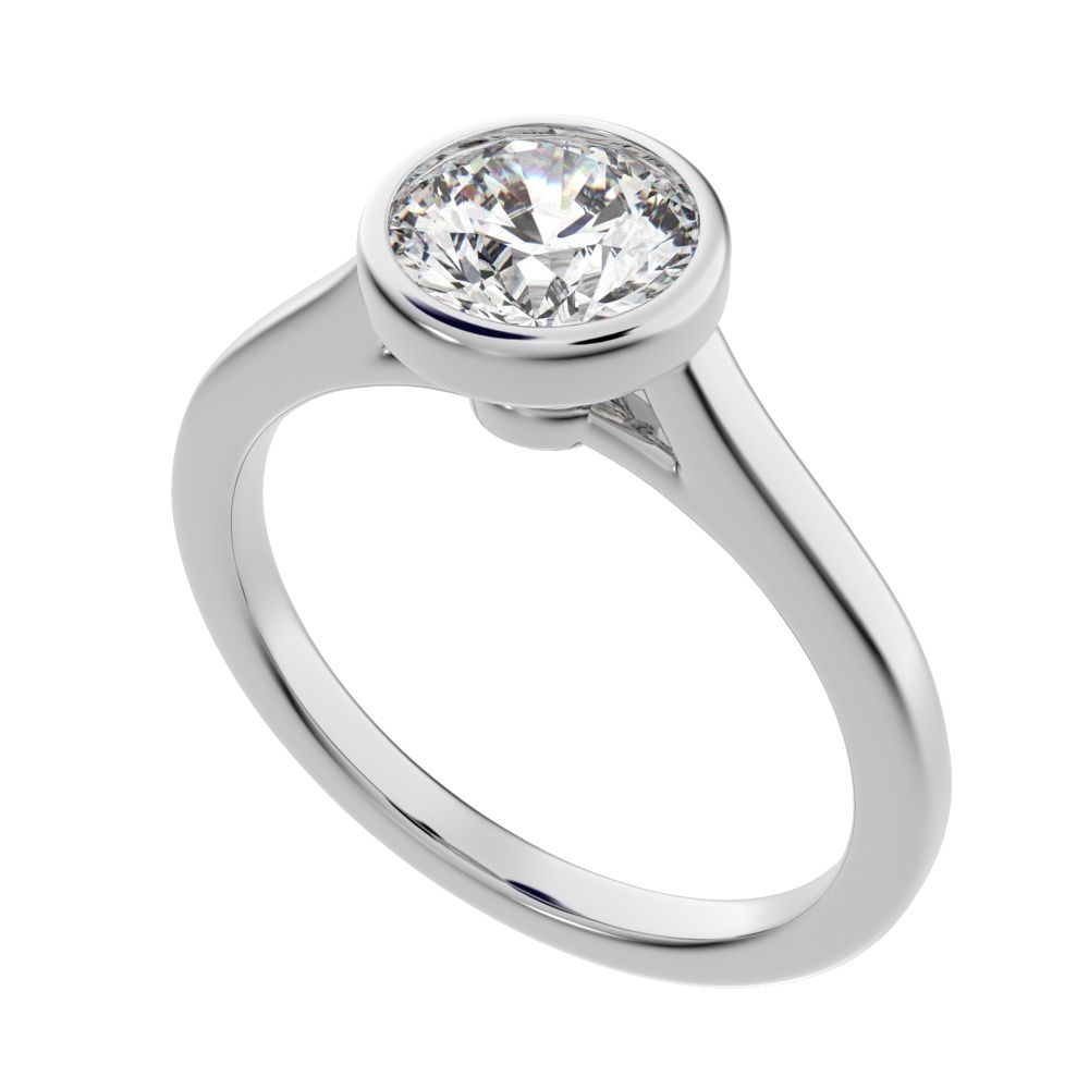 1.28 ct Round Cut Moissanite anniversary classic solitaire bezel vintage 14K / 18K Solid White Gold engagement ring