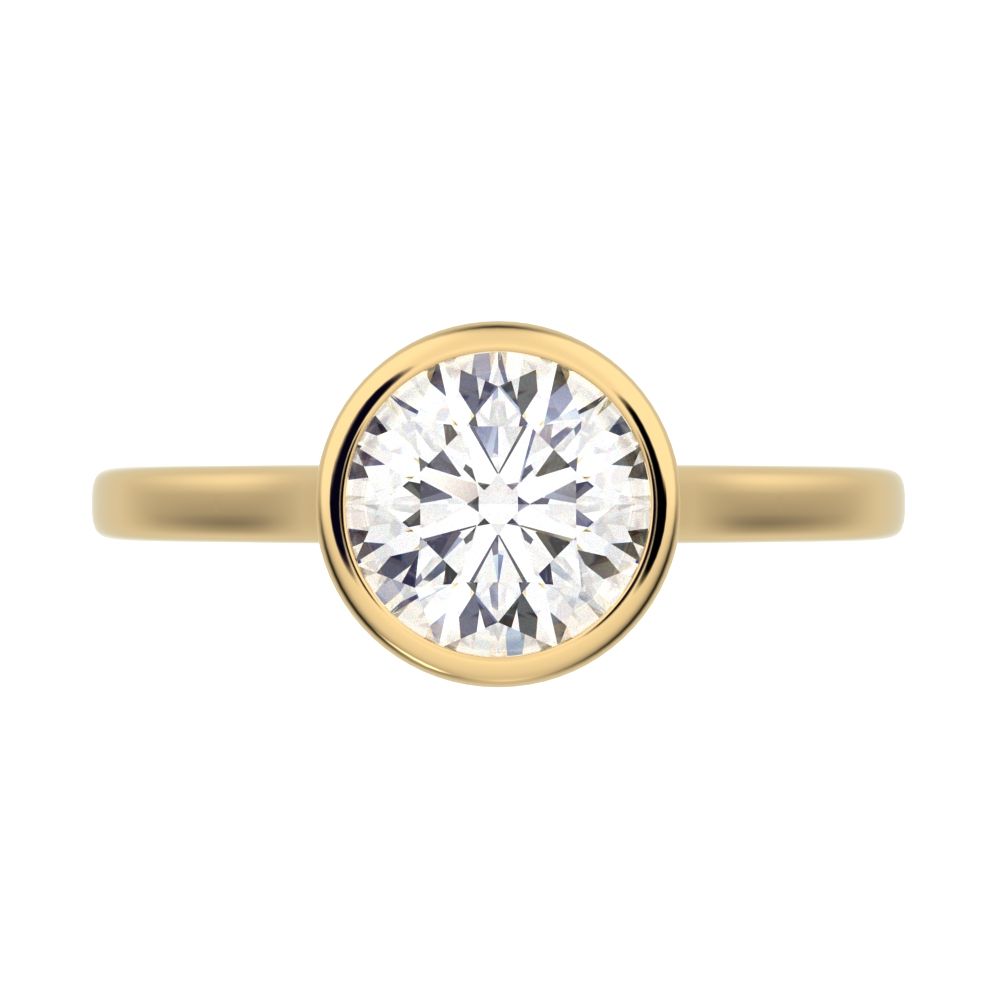 1.28 ct Round Cut Simulated Clear Diamond anniversary classic solitaire bezel vintage 14K / 18K Solid Yellow Gold engagement ring