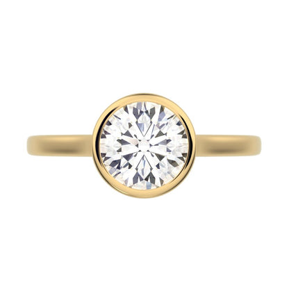 1.28 ct Round Cut Simulated Clear Diamond anniversary classic solitaire bezel vintage 14K / 18K Solid Yellow Gold engagement ring