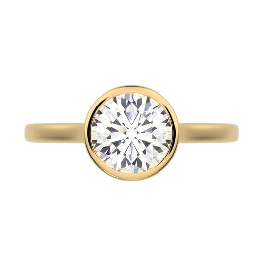 1.28 ct Round Cut Moissanite anniversary classic solitaire bezel vintage 14K / 18K Solid Yellow Gold engagement ring