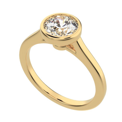 1.28 ct Round Cut Simulated Clear Diamond anniversary classic solitaire bezel vintage 14K / 18K Solid Yellow Gold engagement ring