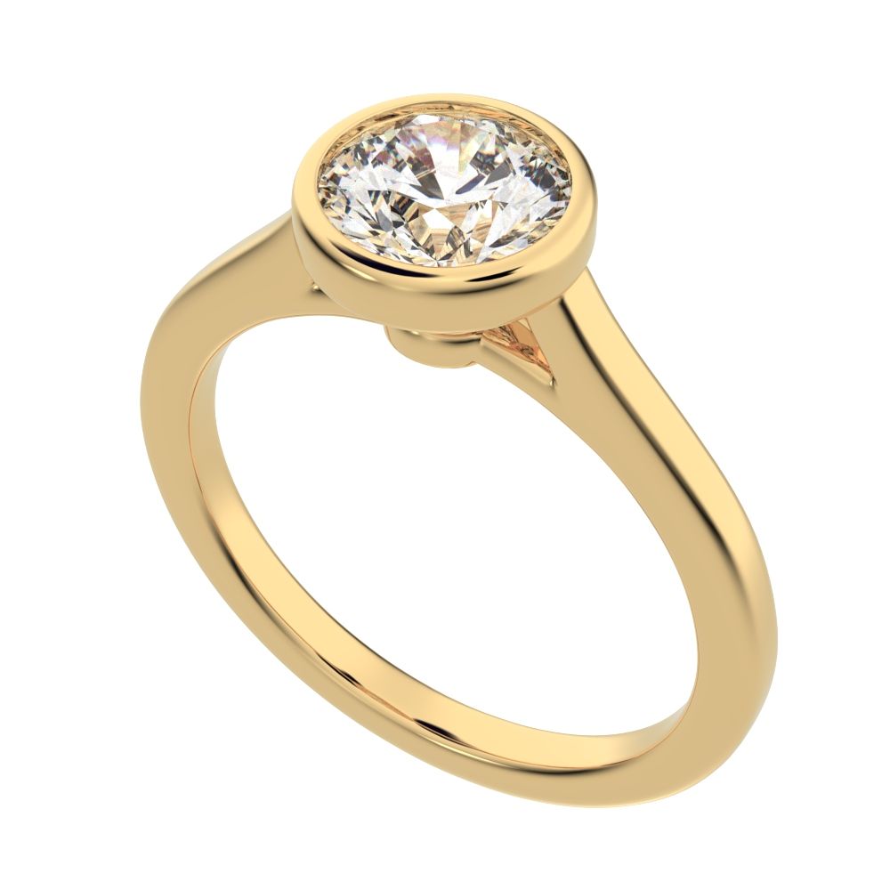 1.28 ct Round Cut Moissanite anniversary classic solitaire bezel vintage 14K / 18K Solid Yellow Gold engagement ring