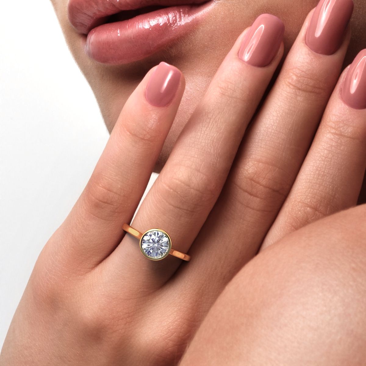 1.28 ct Round Cut Simulated Clear Diamond anniversary classic solitaire bezel vintage 14K / 18K Solid Yellow Gold engagement ring