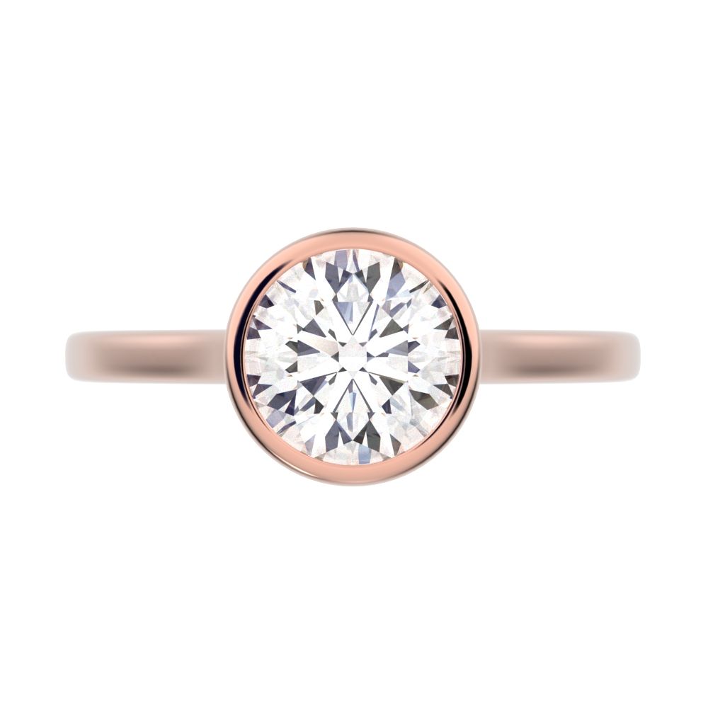 1.28 ct Round Cut Simulated Clear Diamond anniversary classic solitaire bezel vintage 14K / 18K Solid Rose Gold engagement ring