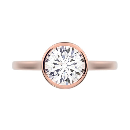 1.28 ct Round Cut Moissanite anniversary classic solitaire bezel vintage 14K / 18K Solid Rose Gold engagement ring