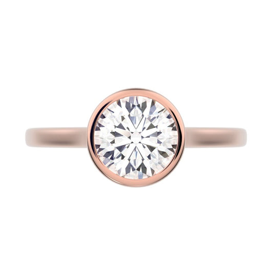 1.28 ct Round Cut Moissanite anniversary classic solitaire bezel vintage 14K / 18K Solid Rose Gold engagement ring