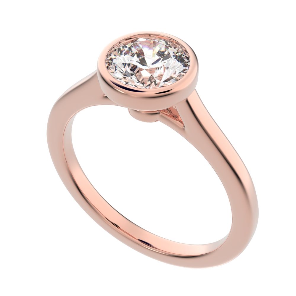 1.28 ct Round Cut Simulated Clear Diamond anniversary classic solitaire bezel vintage 14K / 18K Solid Rose Gold engagement ring