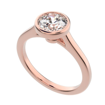 1.28 ct Round Cut Moissanite anniversary classic solitaire bezel vintage 14K / 18K Solid Rose Gold engagement ring