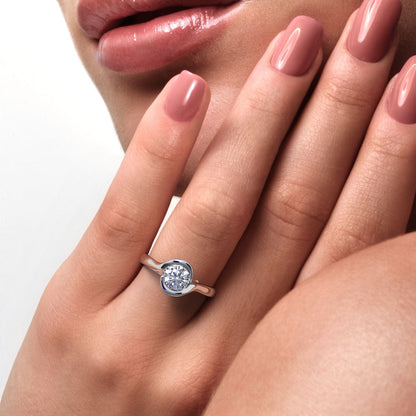 0.67 ct Round Cut Simulated Clear Diamond dainty classic solitaire infinity eye vintage 14K / 18K Solid White Gold engagement ring
