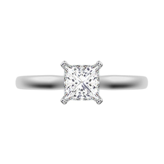 0.53 ct Princess Cut Simulated Clear Diamond anniversary solitaire classic vintage 14K / 18K Solid White Gold engagement ring