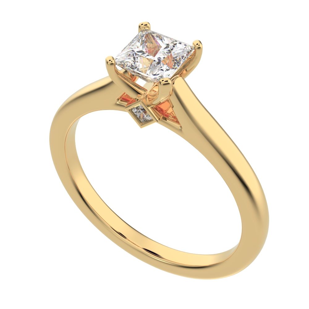 0.53 ct Princess Cut Simulated Clear Diamond anniversary solitaire classic vintage 14K / 18K Solid Yellow Gold engagement ring
