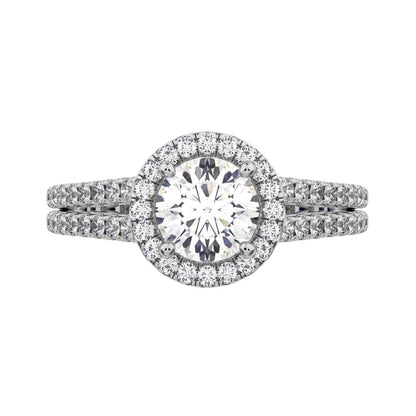 1.33 ct Round Cut Simulated Clear Diamond anniversary solitaire with accents halo split shank 14K / 18K Solid White Gold engagement ring