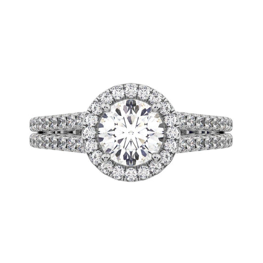 1.33 ct Round Cut Moissanite anniversary solitaire with accents halo classic split shank vintage 14K / 18K Solid White Gold engagement ring