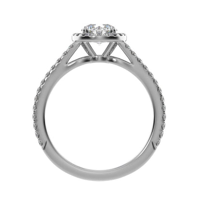 1.33 ct Round Cut Simulated Clear Diamond anniversary solitaire with accents halo split shank 14K / 18K Solid White Gold engagement ring