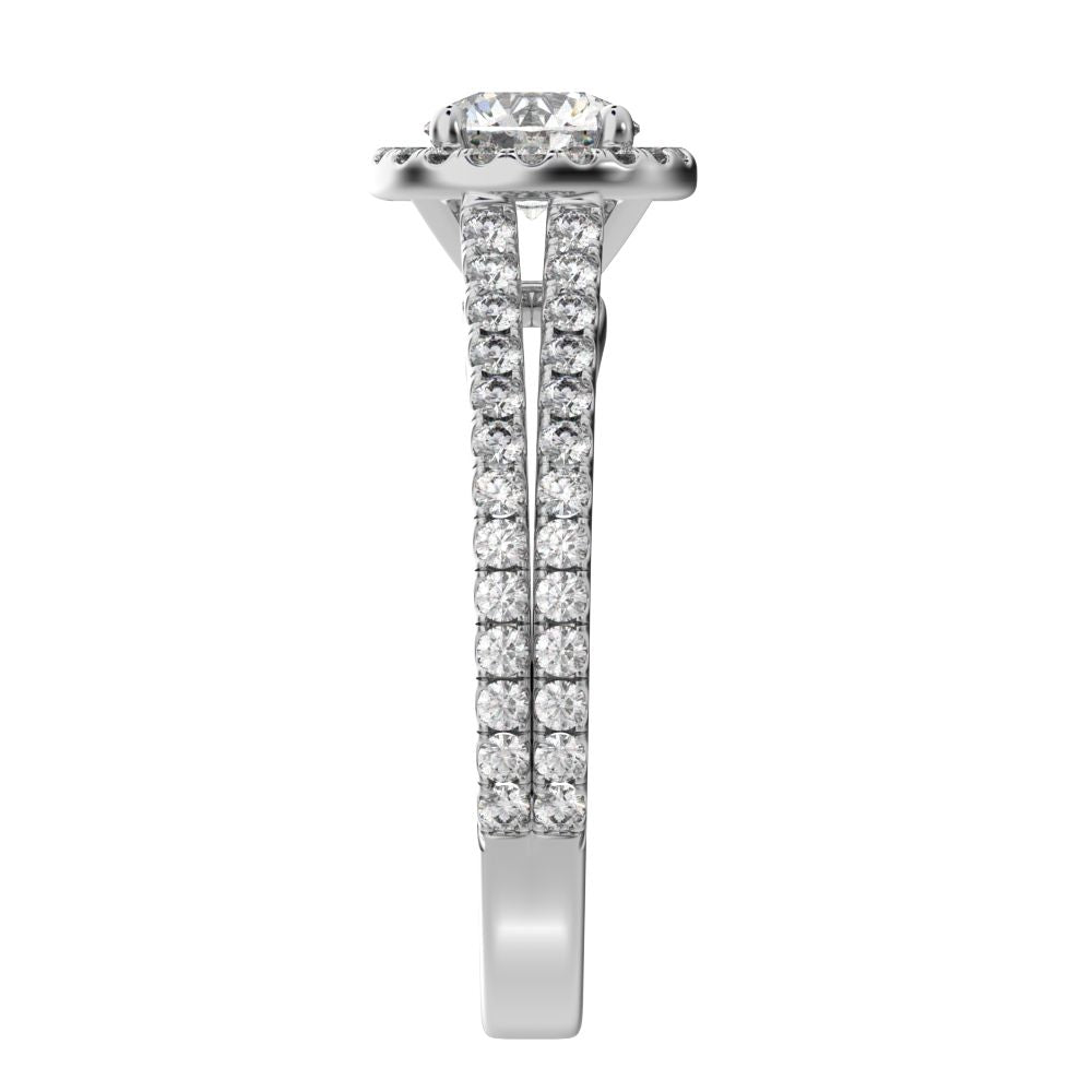 1.33 ct Round Cut Moissanite anniversary solitaire with accents halo classic split shank vintage 14K / 18K Solid White Gold engagement ring
