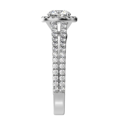 1.33 ct Round Cut Moissanite anniversary solitaire with accents halo classic split shank vintage 14K / 18K Solid White Gold engagement ring
