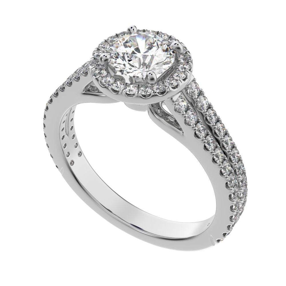 1.33 ct Round Cut Simulated Clear Diamond anniversary solitaire with accents halo split shank 14K / 18K Solid White Gold engagement ring