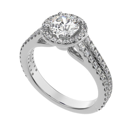 1.33 ct Round Cut Simulated Clear Diamond anniversary solitaire with accents halo split shank 14K / 18K Solid White Gold engagement ring