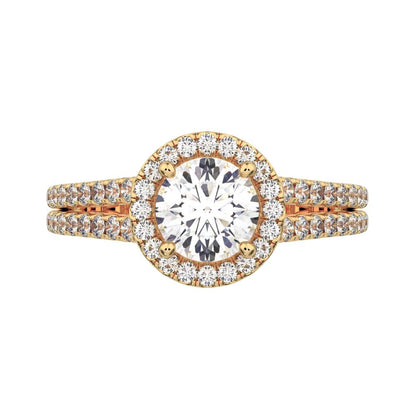 1.33 ct Round Cut Simulated Clear Diamond anniversary solitaire with accents halo split shank 14K / 18K Solid Yellow Gold engagement ring