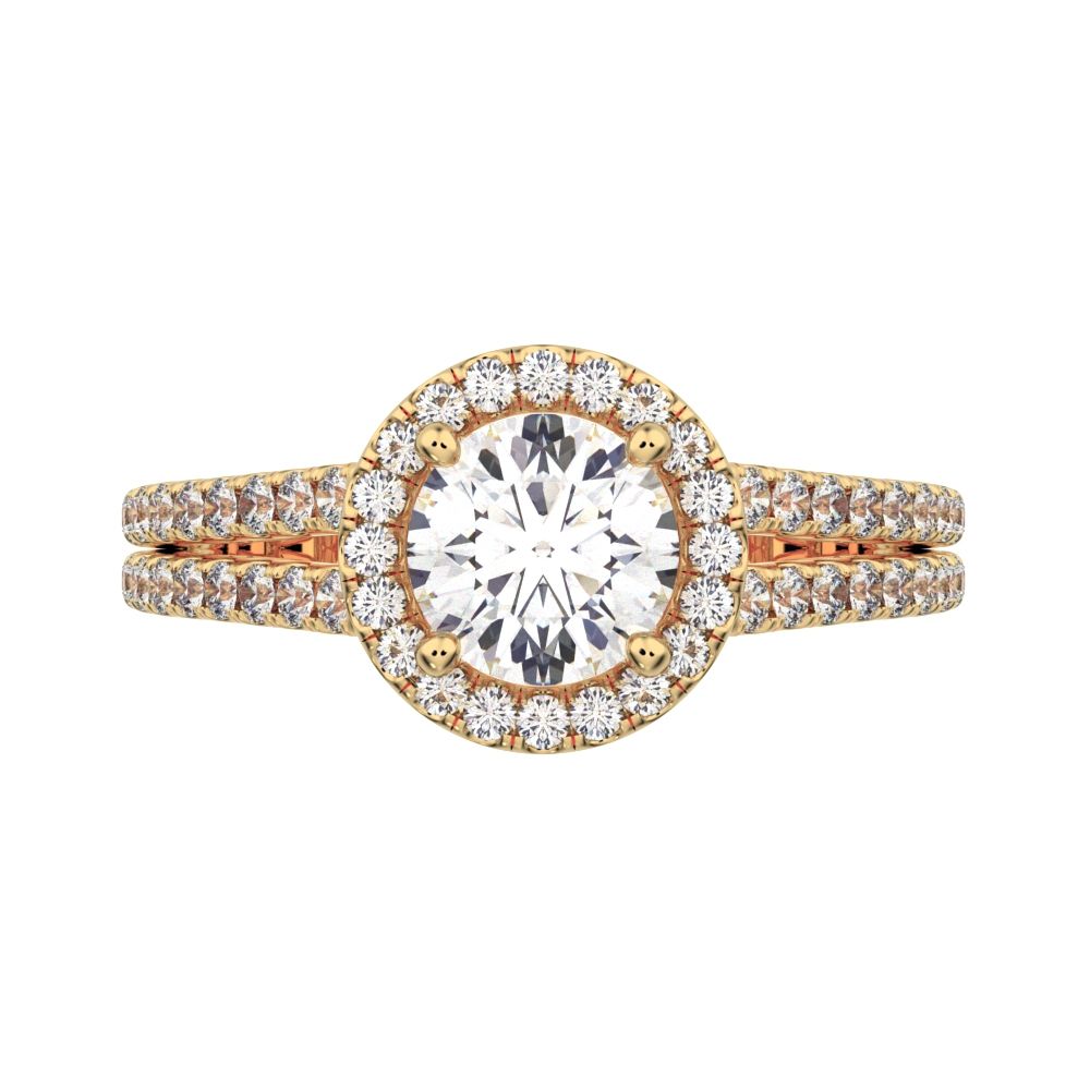 1.33 ct Round Cut Moissanite anniversary solitaire with accents halo classic split shank 14K / 18K Solid Yellow Gold engagement ring