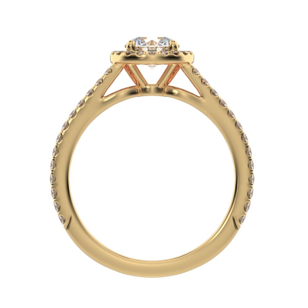 1.33 ct Round Cut Simulated Clear Diamond anniversary solitaire with accents halo split shank 14K / 18K Solid Yellow Gold engagement ring