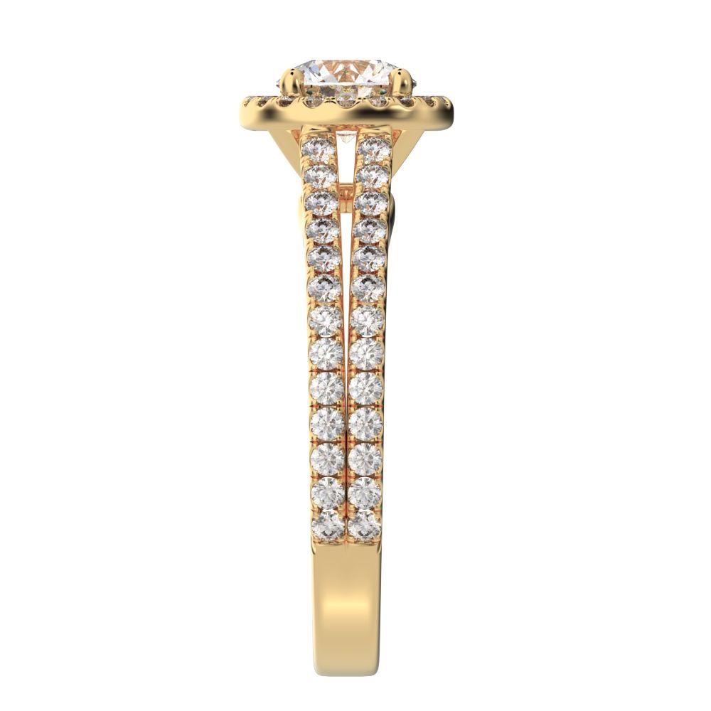 1.33 ct Round Cut Simulated Clear Diamond anniversary solitaire with accents halo split shank 14K / 18K Solid Yellow Gold engagement ring