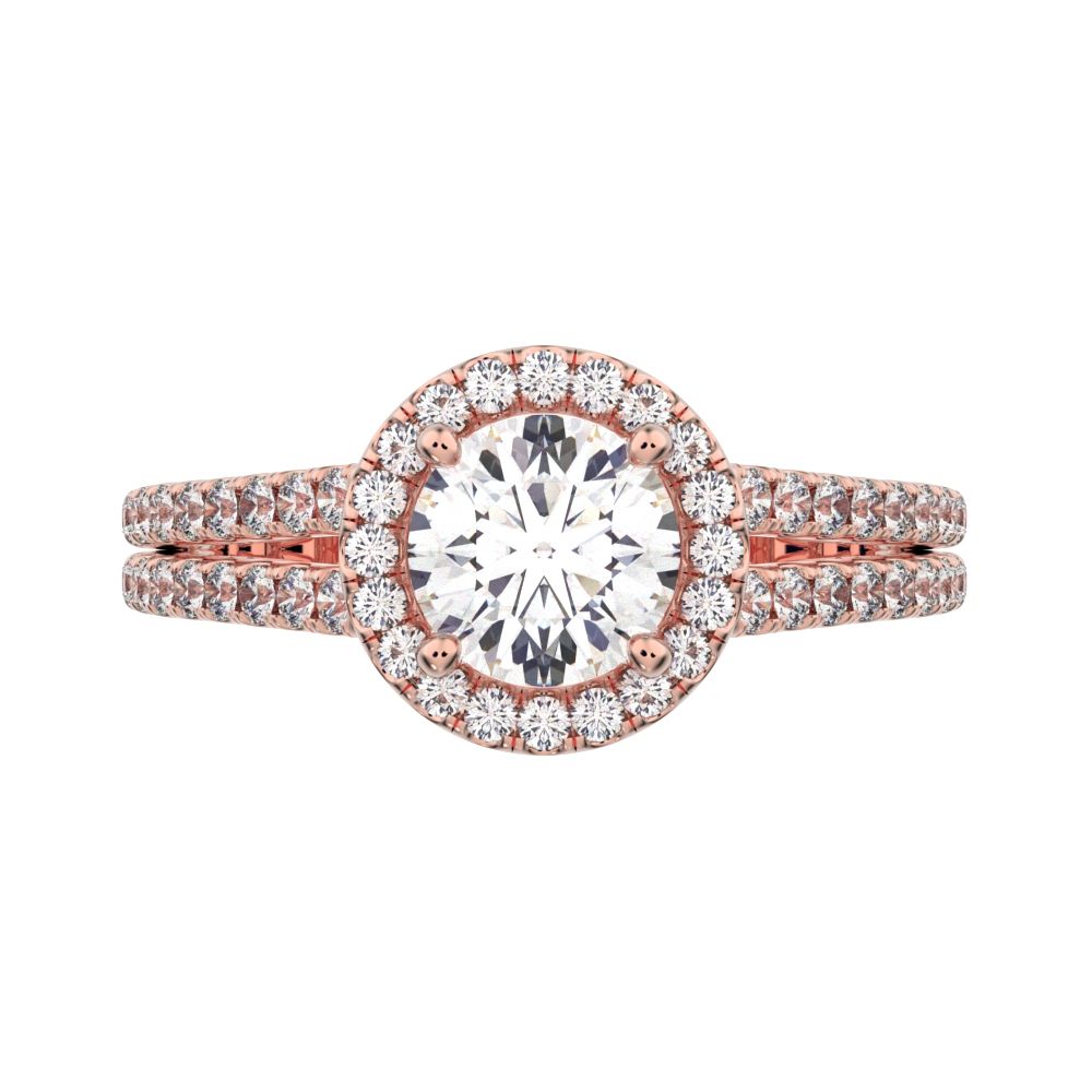 1.33 ct Round Cut Moissanite anniversary solitaire with accents halo classic split shank vintage 14K / 18K Solid Rose Gold engagement ring