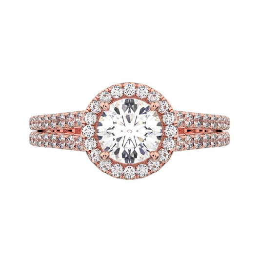 1.33 ct Round Cut Moissanite anniversary solitaire with accents halo classic split shank vintage 14K / 18K Solid Rose Gold engagement ring