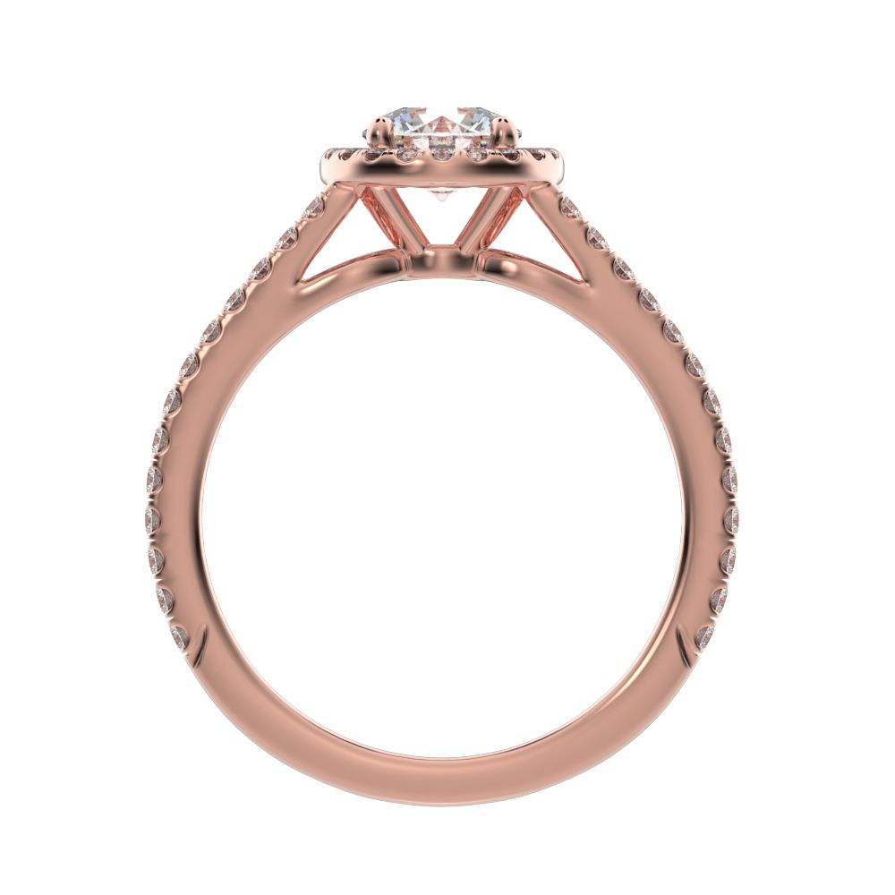 1.33 ct Round Cut Simulated Clear Diamond anniversary solitaire with accents halo split shank 14K / 18K Solid Rose Gold engagement ring