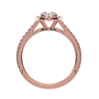 1.33 ct Round Cut Simulated Clear Diamond anniversary solitaire with accents halo split shank 14K / 18K Solid Rose Gold engagement ring