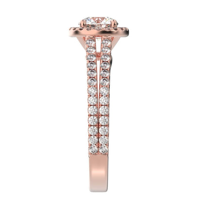 1.33 ct Round Cut Moissanite anniversary solitaire with accents halo classic split shank vintage 14K / 18K Solid Rose Gold engagement ring