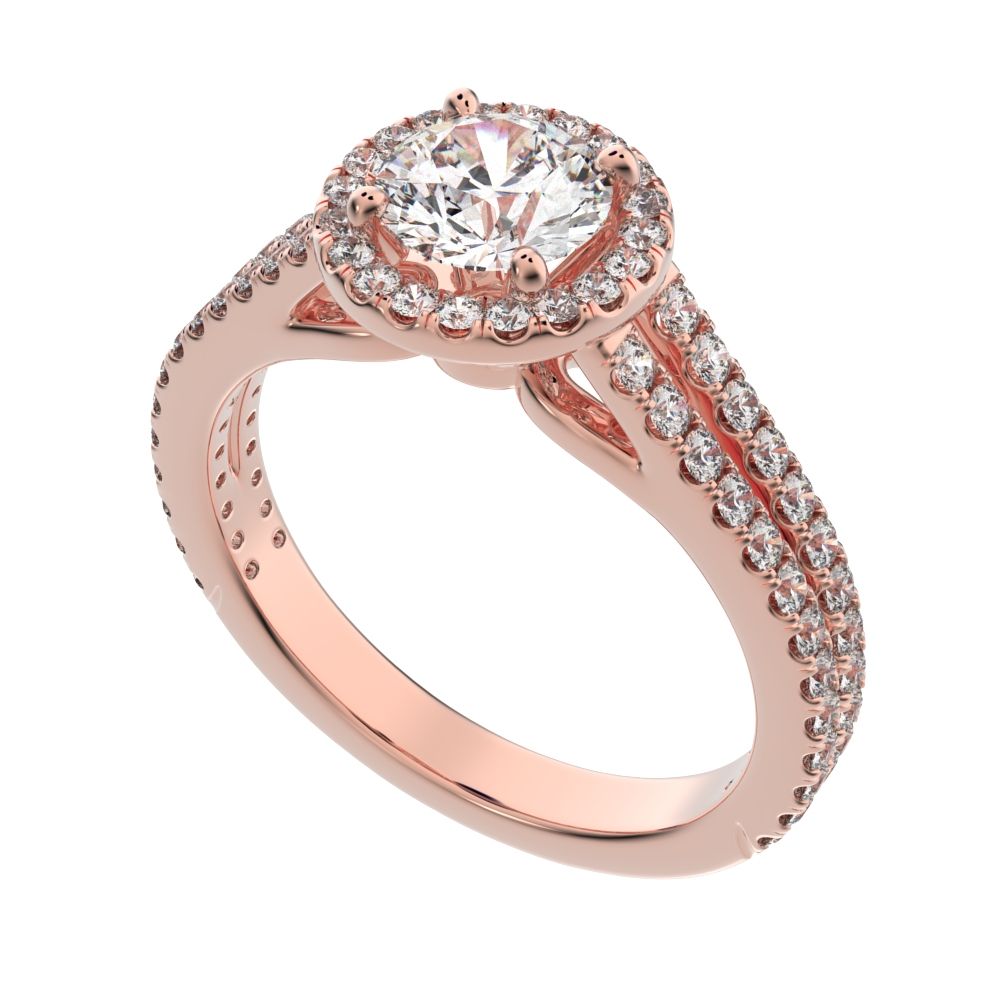 1.33 ct Round Cut Simulated Clear Diamond anniversary solitaire with accents halo split shank 14K / 18K Solid Rose Gold engagement ring