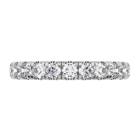 1.04 ct Round Cut Simulated Clear Diamond dainty Minimalist prong Stackable half eternity 14K / 18K Solid White Gold everyday wedding band