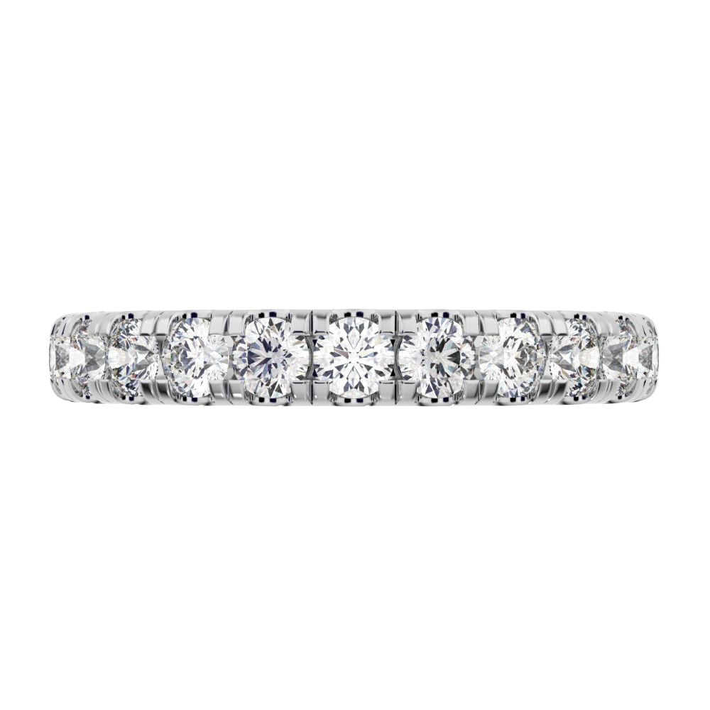 1.04 ct Round Cut Moissanite dainty Minimalist prong Stackable half eternity vintage 14K / 18K Solid White Gold everyday wedding band