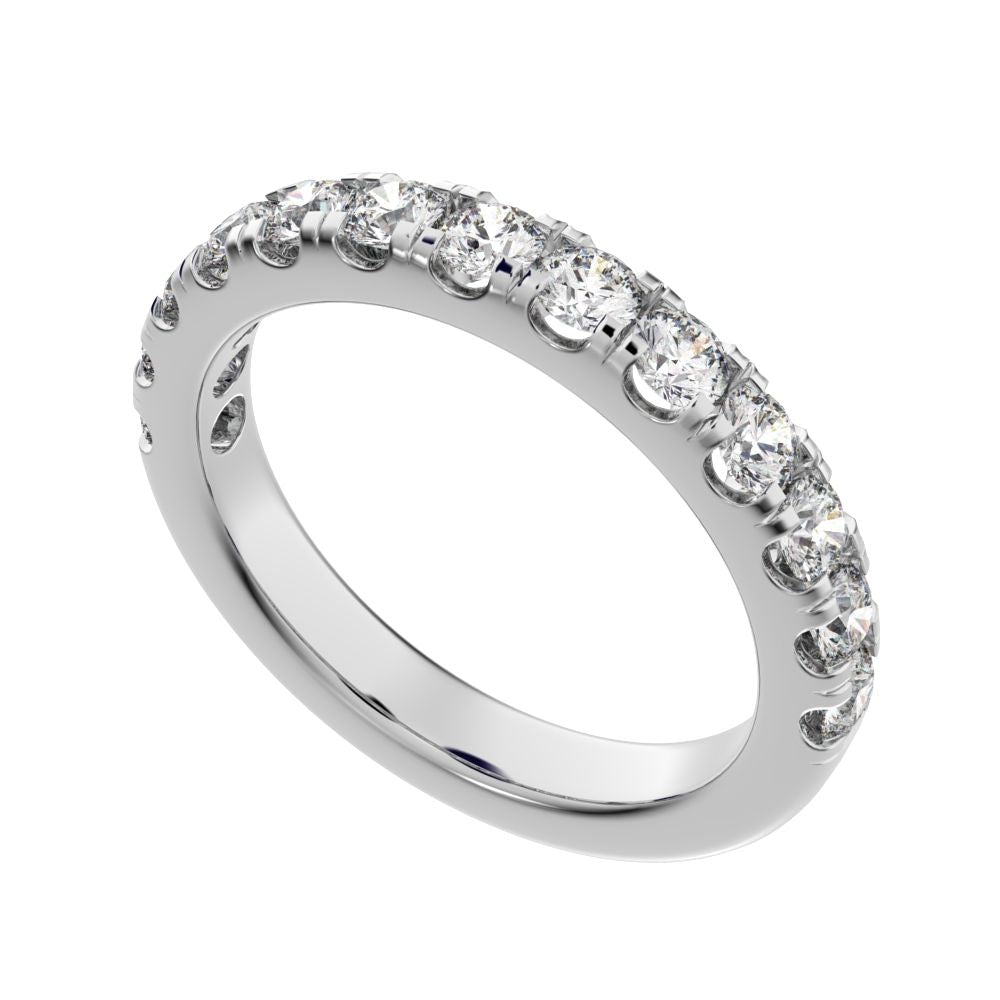 1.04 ct Round Cut Moissanite dainty Minimalist prong Stackable half eternity vintage 14K / 18K Solid White Gold everyday wedding band