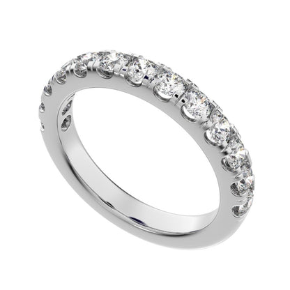 1.04 ct Round Cut Moissanite dainty Minimalist prong Stackable half eternity vintage 14K / 18K Solid White Gold everyday wedding band